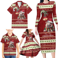 Moo Deng Moo-Ry Christmas Family Matching Long Sleeve Bodycon Dress and Hawaiian Shirt Santa Baby Pygmy Hippo LT9 - Wonder Print Shop