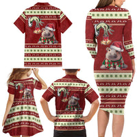 Moo Deng Moo-Ry Christmas Family Matching Long Sleeve Bodycon Dress and Hawaiian Shirt Santa Baby Pygmy Hippo LT9 - Wonder Print Shop