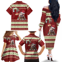 Moo Deng Moo-Ry Christmas Family Matching Off The Shoulder Long Sleeve Dress and Hawaiian Shirt Santa Baby Pygmy Hippo - Wonder Print Shop