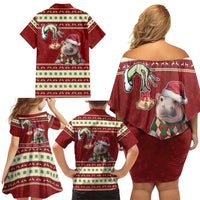 Moo Deng Moo-Ry Christmas Family Matching Off Shoulder Short Dress and Hawaiian Shirt Santa Baby Pygmy Hippo LT9 - Wonder Print Shop