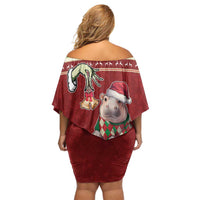 Moo Deng Moo-Ry Christmas Family Matching Off Shoulder Short Dress and Hawaiian Shirt Santa Baby Pygmy Hippo LT9 - Wonder Print Shop