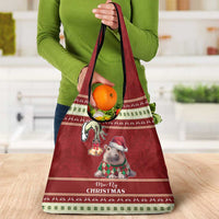 Moo Deng Moo-Ry Christmas Grocery Bag Santa Baby Pygmy Hippo