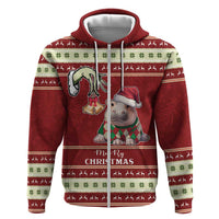 Moo Deng Moo-Ry Christmas Hoodie Santa Baby Pygmy Hippo - Wonder Print Shop