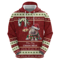 Moo Deng Moo-Ry Christmas Hoodie Santa Baby Pygmy Hippo - Wonder Print Shop