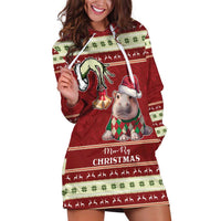 Moo Deng Moo-Ry Christmas Hoodie Dress Santa Baby Pygmy Hippo - Wonder Print Shop