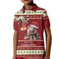 Moo Deng Moo-Ry Christmas Kid Polo Shirt Santa Baby Pygmy Hippo - Wonder Print Shop