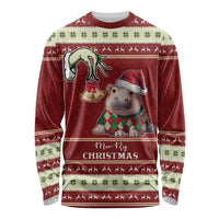 Moo Deng Moo-Ry Christmas Long Sleeve Shirt Santa Baby Pygmy Hippo - Wonder Print Shop