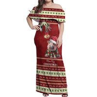 Moo Deng Moo-Ry Christmas Off Shoulder Maxi Dress Santa Baby Pygmy Hippo - Wonder Print Shop