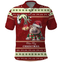 Moo Deng Moo-Ry Christmas Polo Shirt Santa Baby Pygmy Hippo - Wonder Print Shop