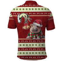 Moo Deng Moo-Ry Christmas Polo Shirt Santa Baby Pygmy Hippo - Wonder Print Shop