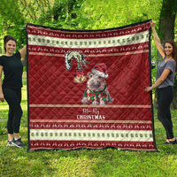 Moo Deng Moo-Ry Christmas Quilt Santa Baby Pygmy Hippo - Wonder Print Shop