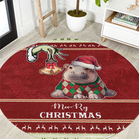 Moo Deng Moo-Ry Christmas Round Carpet Santa Baby Pygmy Hippo