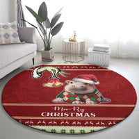 Moo Deng Moo-Ry Christmas Round Carpet Santa Baby Pygmy Hippo