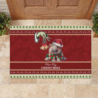 Moo Deng Moo-Ry Christmas Rubber Doormat Santa Baby Pygmy Hippo - Wonder Print Shop