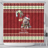 Moo Deng Moo-Ry Christmas Shower Curtain Santa Baby Pygmy Hippo