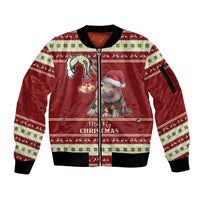 Moo Deng Moo-Ry Christmas Sleeve Zip Bomber Jacket Santa Baby Pygmy Hippo - Wonder Print Shop