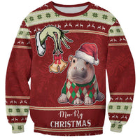 Moo Deng Moo-Ry Christmas Sweatshirt Santa Baby Pygmy Hippo - Wonder Print Shop