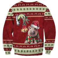 Moo Deng Moo-Ry Christmas Sweatshirt Santa Baby Pygmy Hippo - Wonder Print Shop