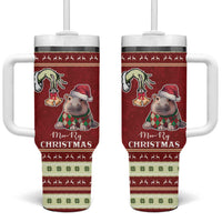 Moo Deng Moo-Ry Christmas Tumbler With Handle Santa Baby Pygmy Hippo - Wonder Print Shop
