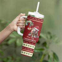 Moo Deng Moo-Ry Christmas Tumbler With Handle Santa Baby Pygmy Hippo - Wonder Print Shop