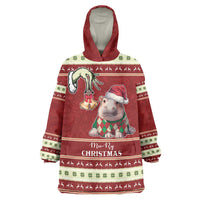 Moo Deng Moo-Ry Christmas Wearable Blanket Hoodie Santa Baby Pygmy Hippo - Wonder Print Shop