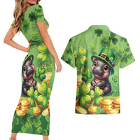 Leprechaun Moo Deng St Patricks Day Couples Matching Short Sleeve Bodycon Dress and Hawaiian Shirt LT9 - Wonder Print Shop