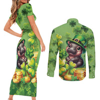 Leprechaun Moo Deng St Patricks Day Couples Matching Short Sleeve Bodycon Dress and Long Sleeve Button Shirt LT9 - Wonder Print Shop