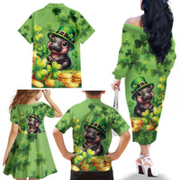Leprechaun Moo Deng St Patricks Day Family Matching Off The Shoulder Long Sleeve Dress and Hawaiian Shirt - Wonder Print Shop