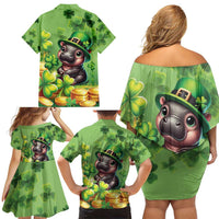 Leprechaun Moo Deng St Patricks Day Family Matching Off Shoulder Short Dress and Hawaiian Shirt LT9 - Wonder Print Shop