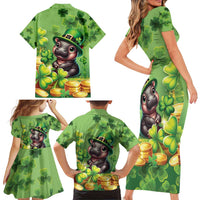 Leprechaun Moo Deng St Patricks Day Family Matching Short Sleeve Bodycon Dress and Hawaiian Shirt - Wonder Print Shop