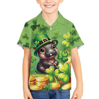 Leprechaun Moo Deng St Patricks Day Family Matching Short Sleeve Bodycon Dress and Hawaiian Shirt - Wonder Print Shop