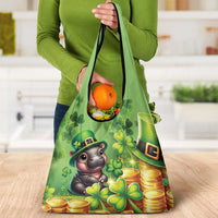 Leprechaun Moo Deng St Patricks Day Grocery Bag