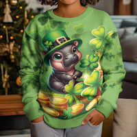 Leprechaun Moo Deng St Patricks Day Kid Ugly Christmas Sweater - Wonder Print Shop