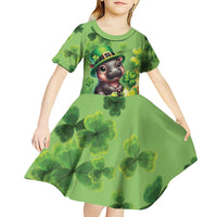 Leprechaun Moo Deng St Patricks Day Kid Short Sleeve Dress - Wonder Print Shop