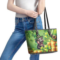 Leprechaun Moo Deng St Patricks Day Leather Tote Bag - Wonder Print Shop
