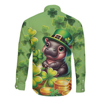 Leprechaun Moo Deng St Patricks Day Long Sleeve Button Shirt - Wonder Print Shop