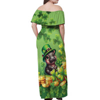Leprechaun Moo Deng St Patricks Day Off Shoulder Maxi Dress - Wonder Print Shop