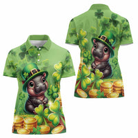 Leprechaun Moo Deng St Patricks Day Women Polo Shirt - Wonder Print Shop