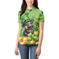 Leprechaun Moo Deng St Patricks Day Women Polo Shirt - Wonder Print Shop