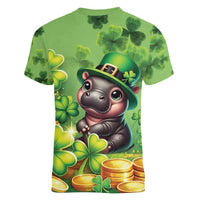 Leprechaun Moo Deng St Patricks Day Women V-Neck T-Shirt - Wonder Print Shop