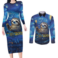 Sloth Life Is The Best Life Couples Matching Long Sleeve Bodycon Dress and Long Sleeve Button Shirt with Starry Night Sky LT9 - Wonder Print Shop