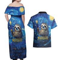 Sloth Life Is The Best Life Couples Matching Off Shoulder Maxi Dress and Hawaiian Shirt with Starry Night Sky LT9 - Wonder Print Shop