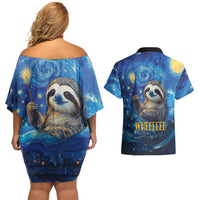 Sloth Life Is The Best Life Couples Matching Off Shoulder Short Dress and Hawaiian Shirt with Starry Night Sky LT9 - Wonder Print Shop