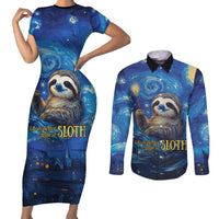 Sloth Life Is The Best Life Couples Matching Short Sleeve Bodycon Dress and Long Sleeve Button Shirt with Starry Night Sky LT9 - Wonder Print Shop