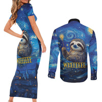 Sloth Life Is The Best Life Couples Matching Short Sleeve Bodycon Dress and Long Sleeve Button Shirt with Starry Night Sky LT9 - Wonder Print Shop