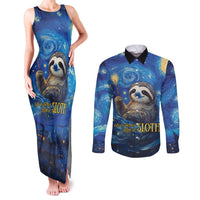 Sloth Life Is The Best Life Couples Matching Tank Maxi Dress and Long Sleeve Button Shirt with Starry Night Sky LT9 - Wonder Print Shop