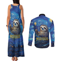 Sloth Life Is The Best Life Couples Matching Tank Maxi Dress and Long Sleeve Button Shirt with Starry Night Sky LT9 - Wonder Print Shop