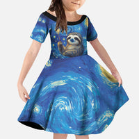 Sloth Life Is The Best Life Family Matching Off The Shoulder Long Sleeve Dress and Hawaiian Shirt with Starry Night Sky - Wonder Print Shop