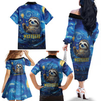 Sloth Life Is The Best Life Family Matching Off The Shoulder Long Sleeve Dress and Hawaiian Shirt with Starry Night Sky - Wonder Print Shop