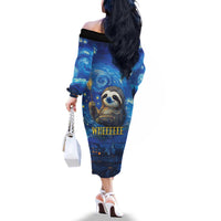 Sloth Life Is The Best Life Family Matching Off The Shoulder Long Sleeve Dress and Hawaiian Shirt with Starry Night Sky - Wonder Print Shop